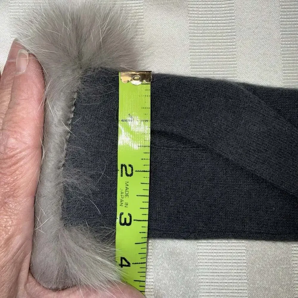 Dillards One Cashmere Wool Blend Knit Gloves Rabbit Fur Trim OS Gray NWOT